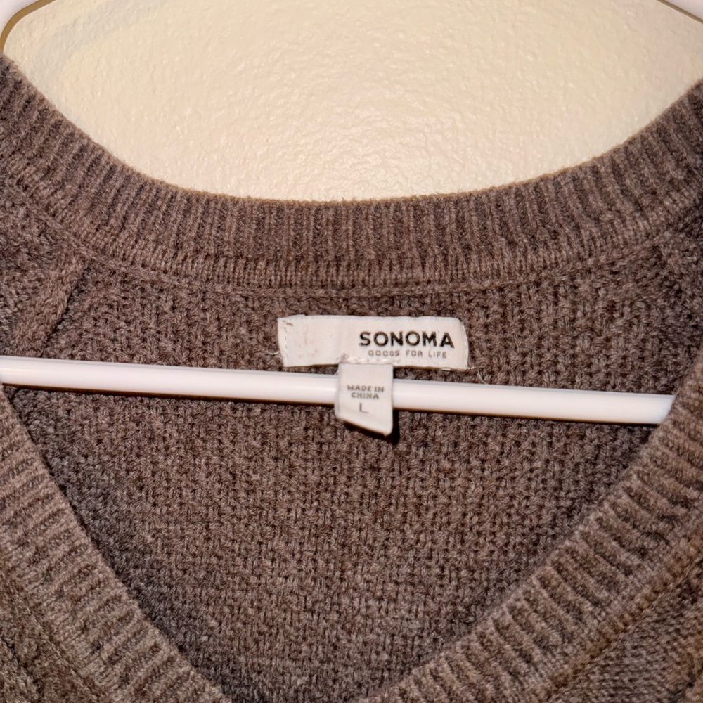 Sonoma Taupe V-Neck Cable Knit Sweater - Picture 2 of 3